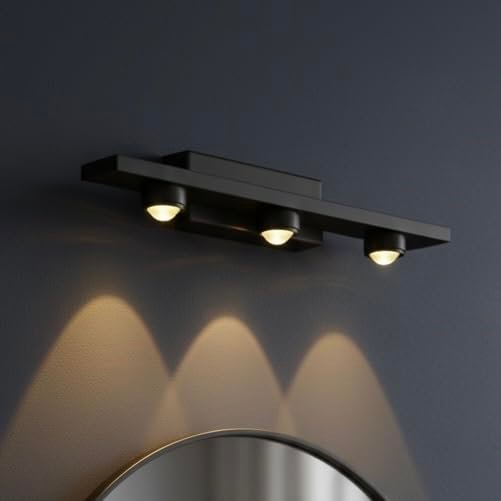 3-Light LED Picture Wall Mirror Fixture – Warm White Accent Spotlight for Art Collectors, Homeowners & Vanity Display in Polished Black Bar
