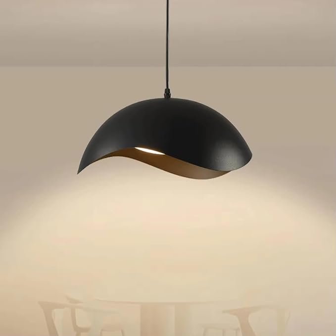 Modern Wave-Shaped Adjustable Height Aluminium Pendant Light|Warm White Crescent Hanging Light for Kitchen Island, Dining Room, Café & Restaurant (Bulb Included)|Black