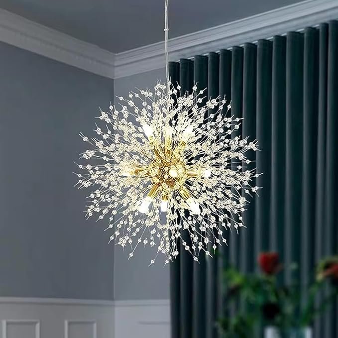 Modern Crystal Sputnik Chandelier – Luxury Starburst Pendant Light for Living Room, Dining Room & Bedroom| 400mm